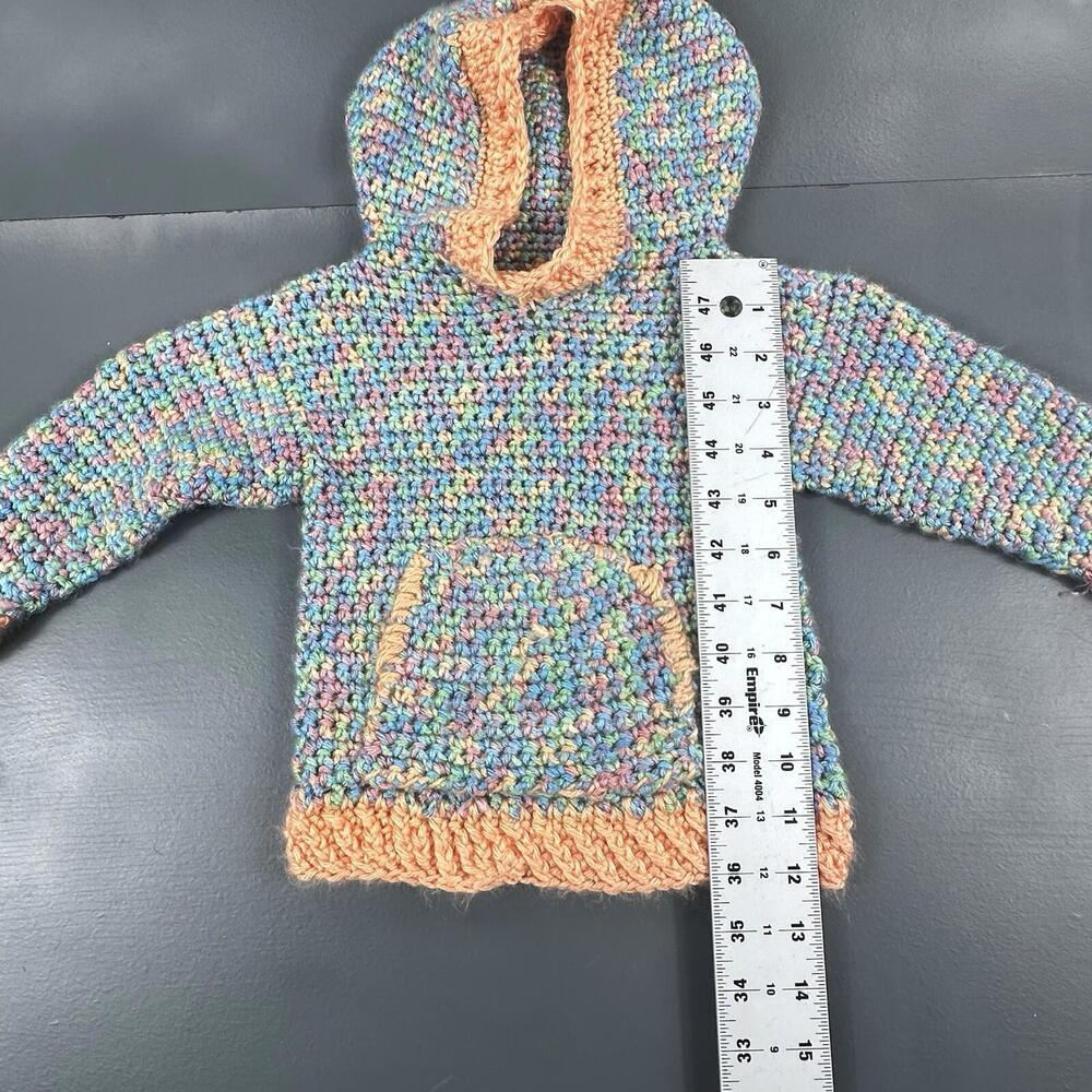 Handmade Crochet Hoodie Infant Girls 0-6 Months Orange Pink Blue Green - Picture 4 of 5